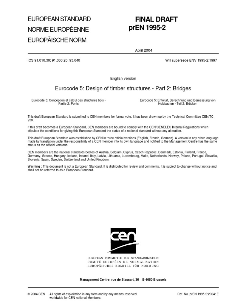 Eurocode 5 - prEN 1995-2 (2004 Abr) | PDF | Bending | Fatigue (Material)