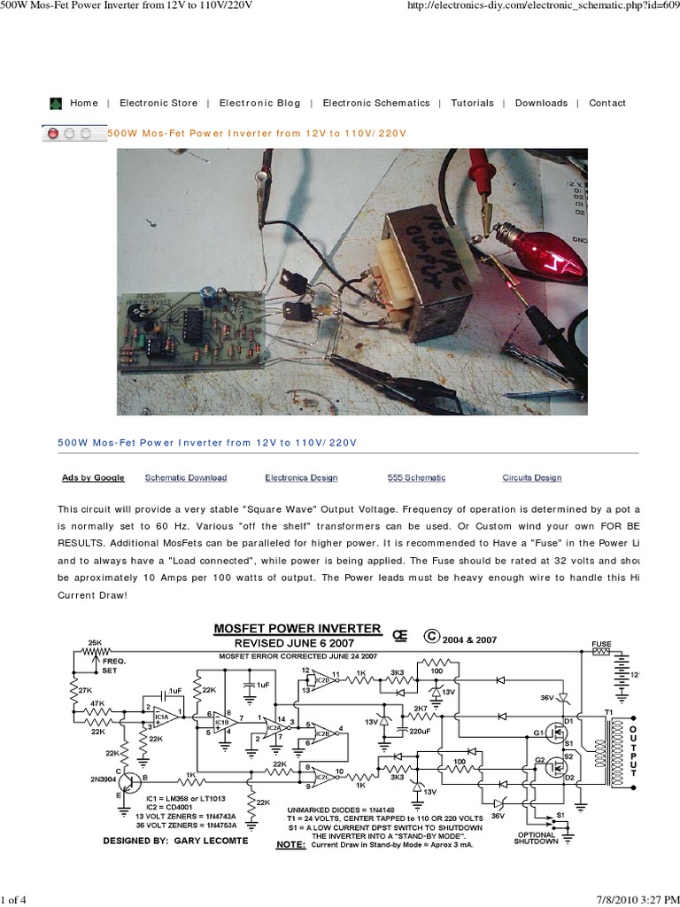 500W Mos-Fet Power Inverter.. | PDF | Power Inverter | Mosfet