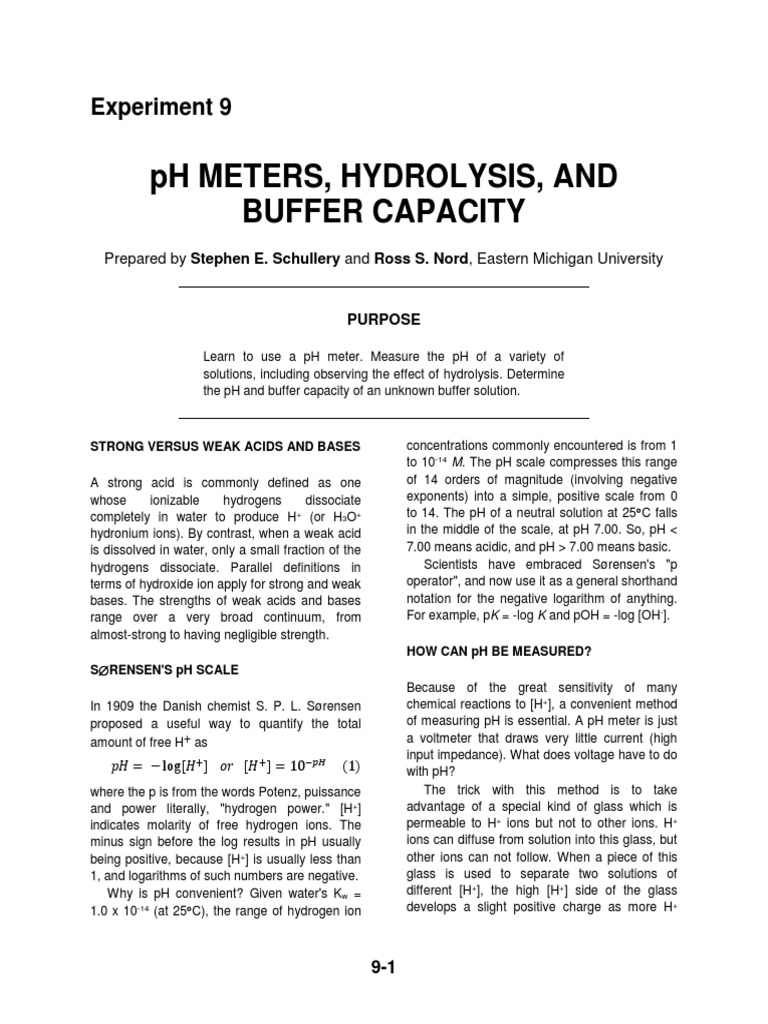 PH METERS, HYDROLYSIS, AND BUFFER CAPACITY | PDF | Ph | Buffer Solution
