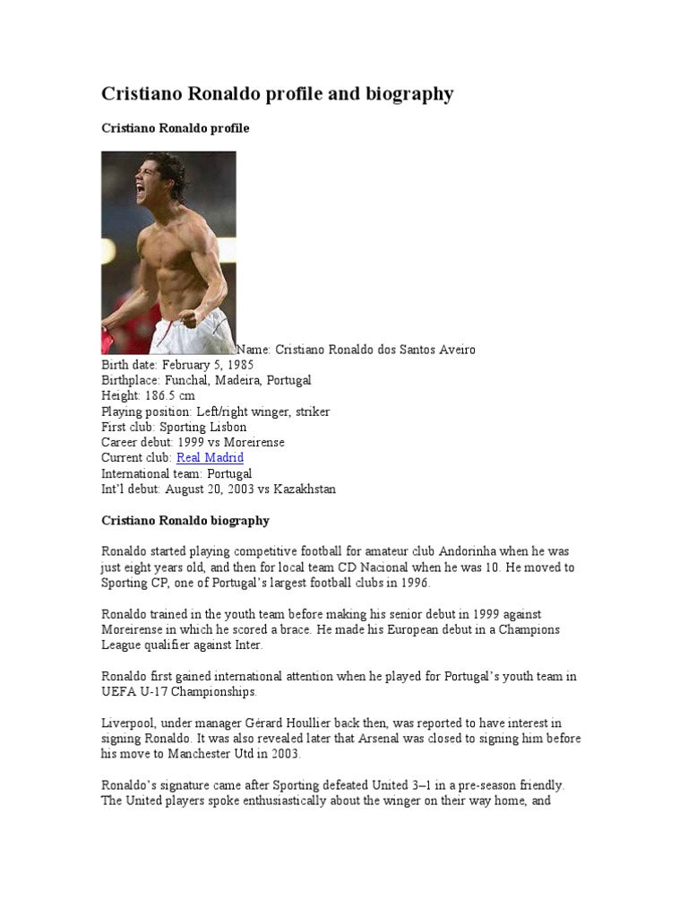Cristiano Ronaldo: Profile and Biography | PDF | Association Football ...