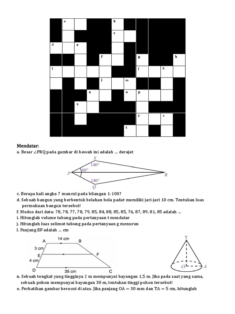 TTS Math Kelas 9 - Soal Kesebangunan & Volume | PDF
