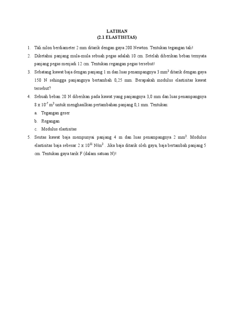 Soal Latihan Elastisitas Fisika | PDF