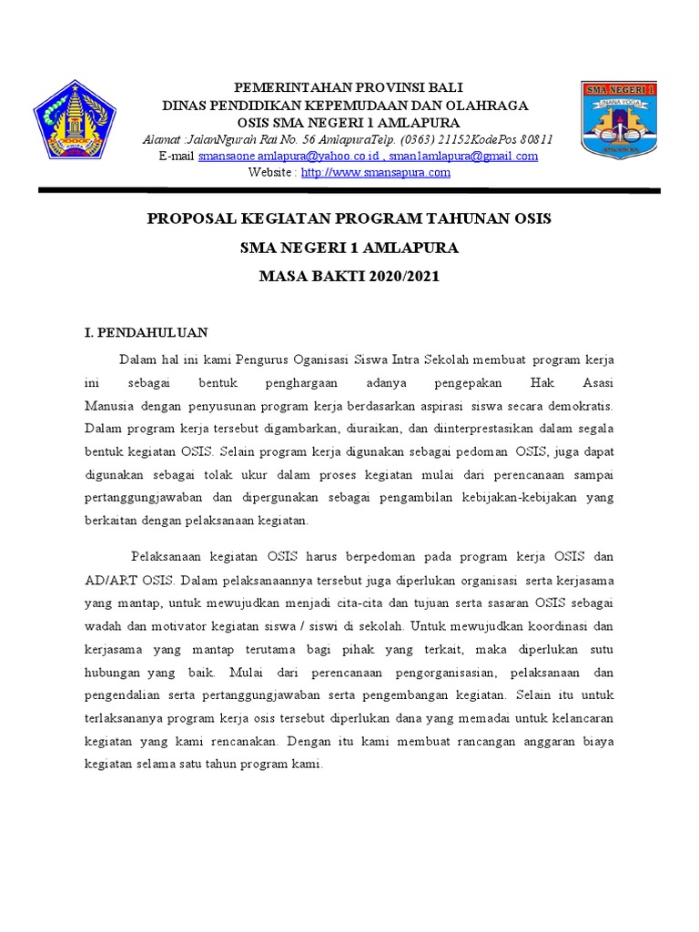 Proposal Program Kerja OSIS 2020/2021 | PDF | Perjalanan