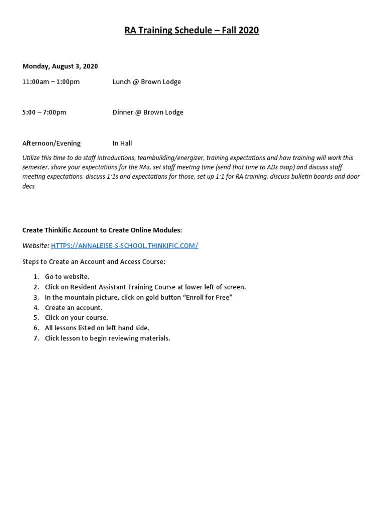 RA Training Schedule Fall 2020 | PDF | Roommate | Human Nature