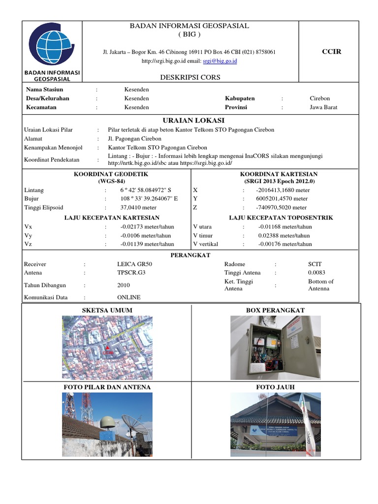 Koordinat dan Deskripsi Stasiun CORS Kesenden | PDF