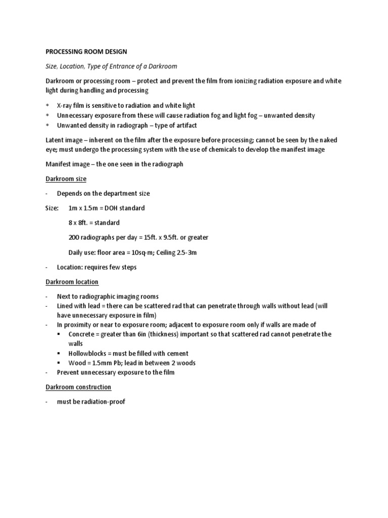 Size, Location, Type of Entrance of A Darkroom Processing Room Design