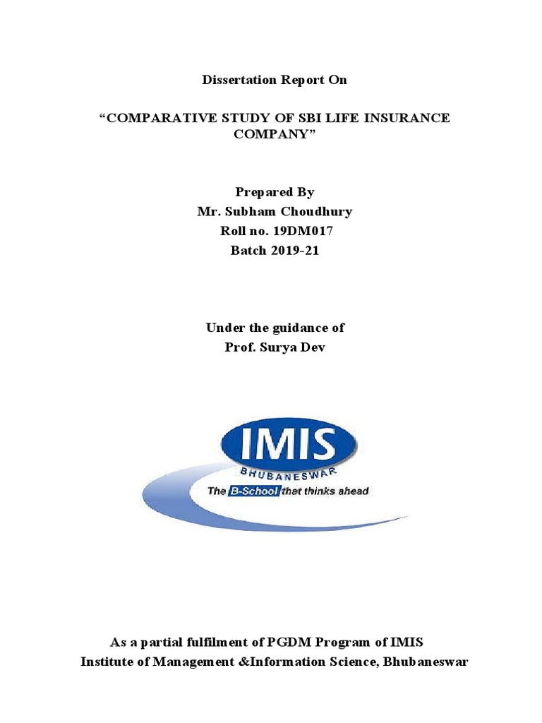 Comparative Study of SBI Life Insurance | PDF | Insurance | Life Insurance