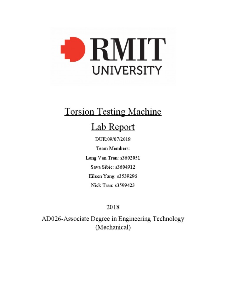 Torsion Test Lab Report PDF Fracture Deformation (Engineering)