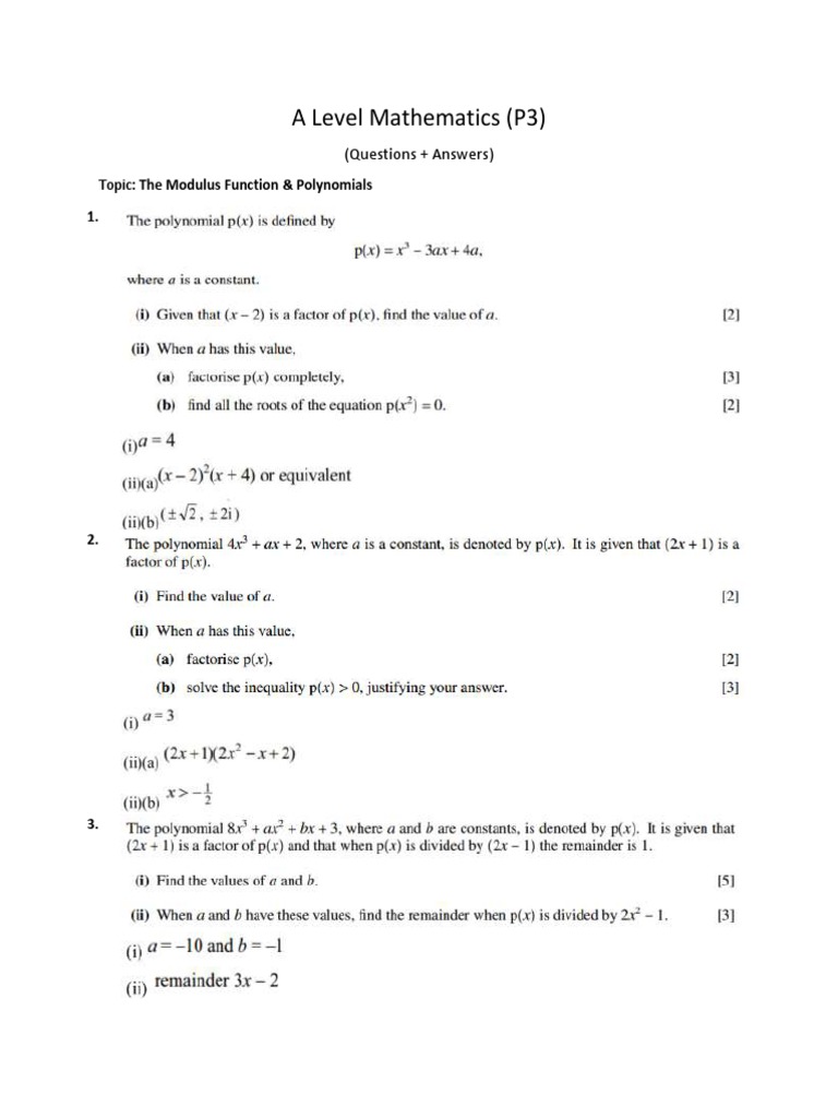 A Level Mathematics (P3) : (Questions + Answers) | PDF | Computers