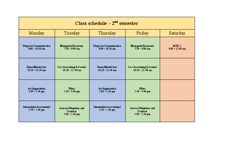 2nd Semester Class Schedule Overview | PDF | Foreign Language Studies