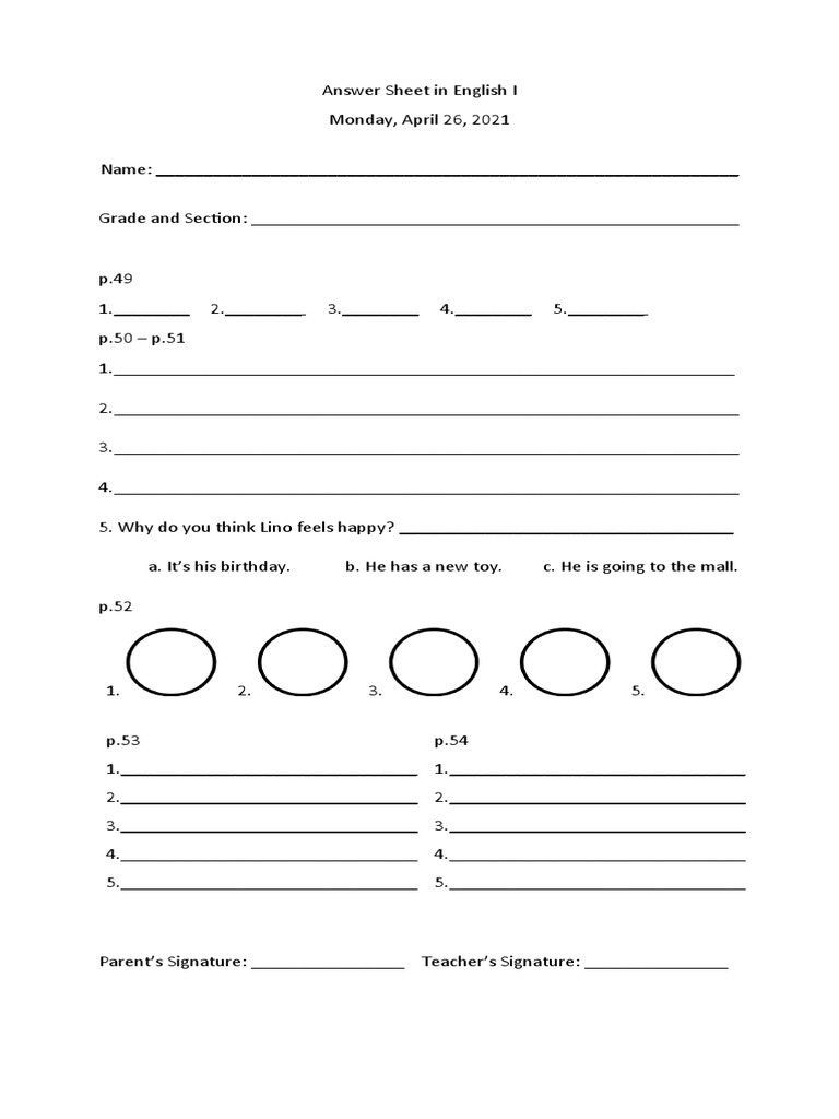 Answer Sheet 4-26-2021 | PDF