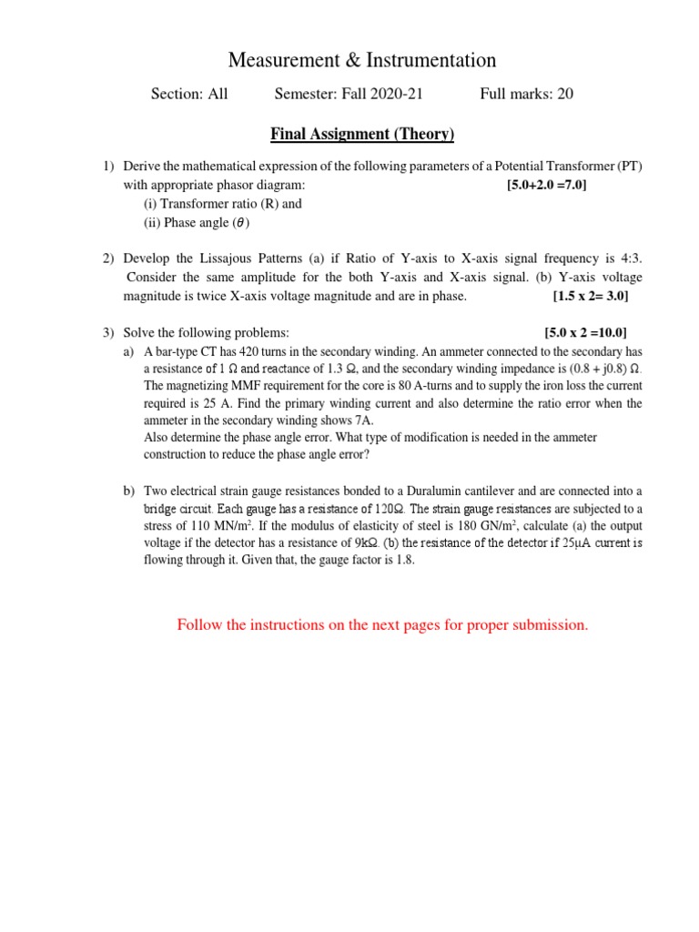 Measurement & Instrumentation Assignment | PDF | Transformer ...