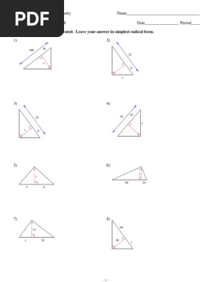Similar Right Triangle Worksheet | PDF | Geometric Objects | Euclid