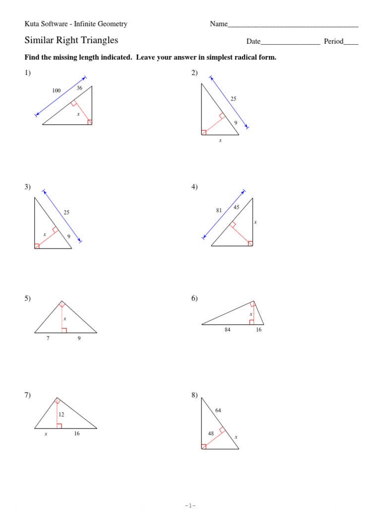 Similar Right Triangle Worksheet  PDF  Geometric Objects  Euclid For Similar Right Triangles Worksheet