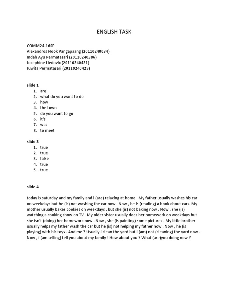 English Task: Slide 1 | PDF
