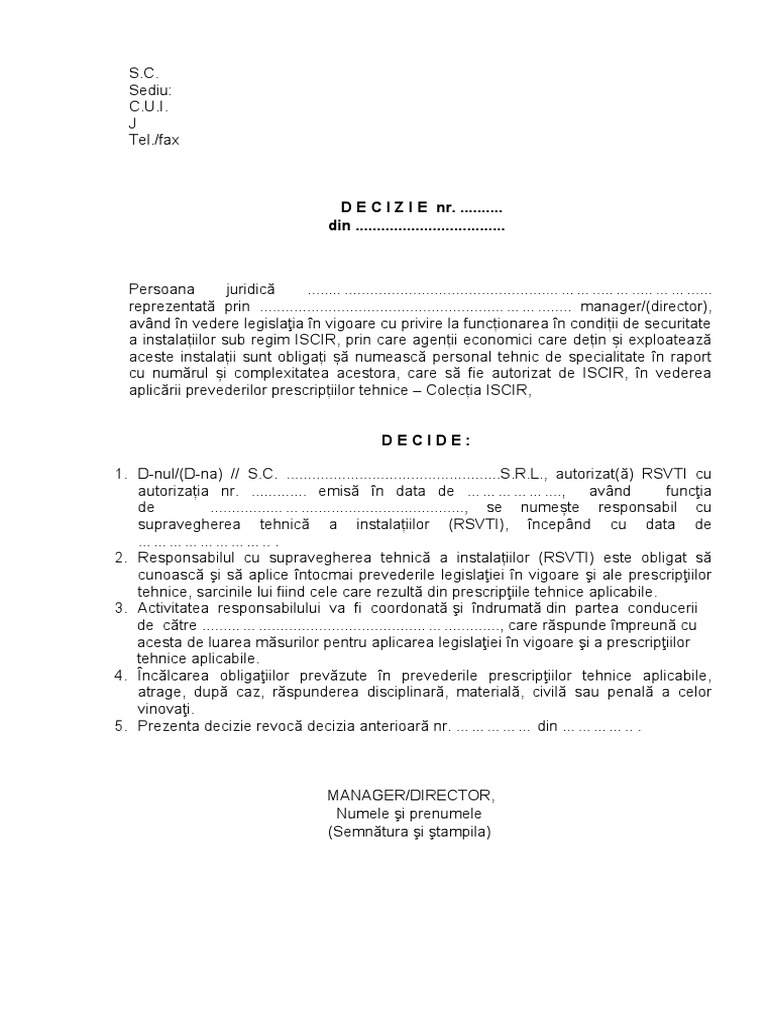 Model Decizie Numire RSVTI | PDF