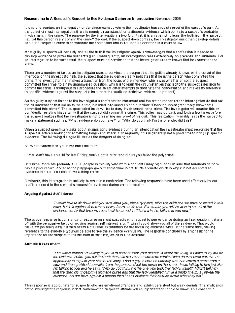 Responding To A Suspect PDF Interrogation Confession (Law)