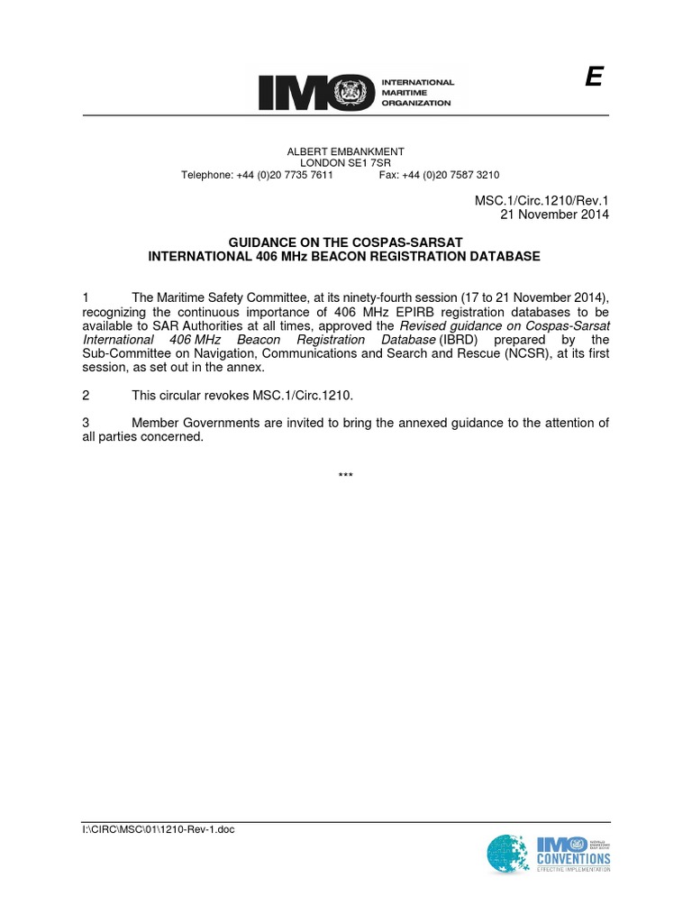 Guidance on Registration of Emergency PositionIndicating Radio Beacons