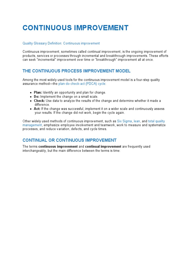 Continuous Improvement Models Explained | PDF | Business | Finance ...