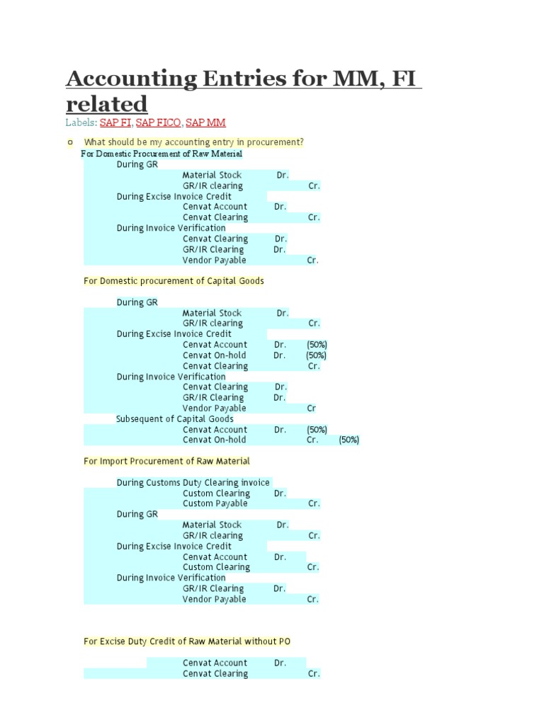 Accounting Entries For MM | PDF | Receipt | Invoice
