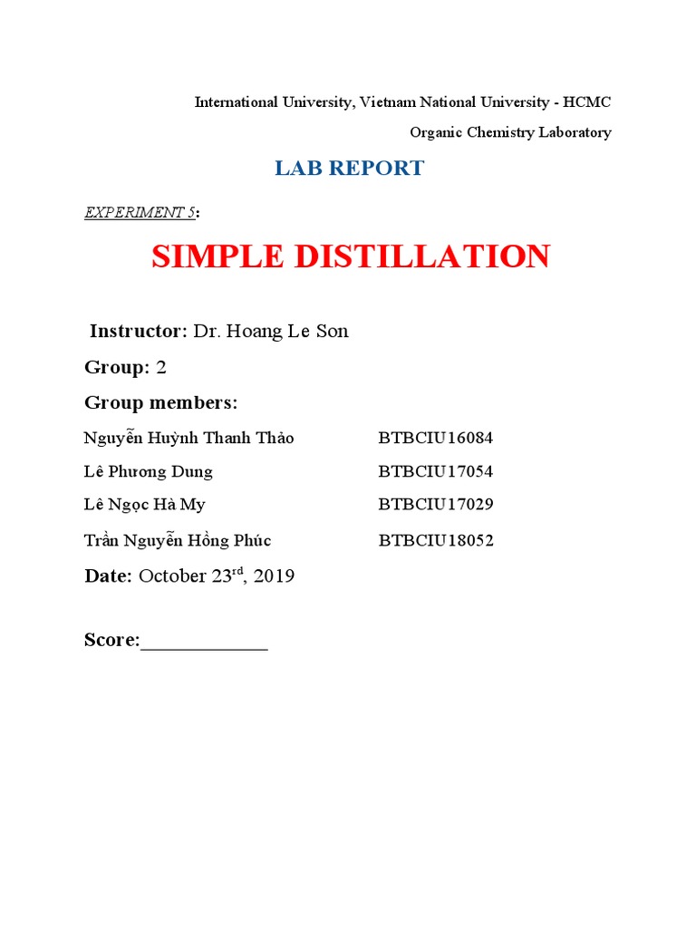 Simple Distillation Lab Report PDF Distillation Water