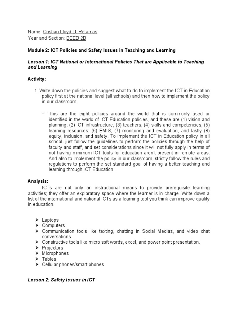 Module 2 ICT Policies and Safety Issues in Teaching and Learning PDF