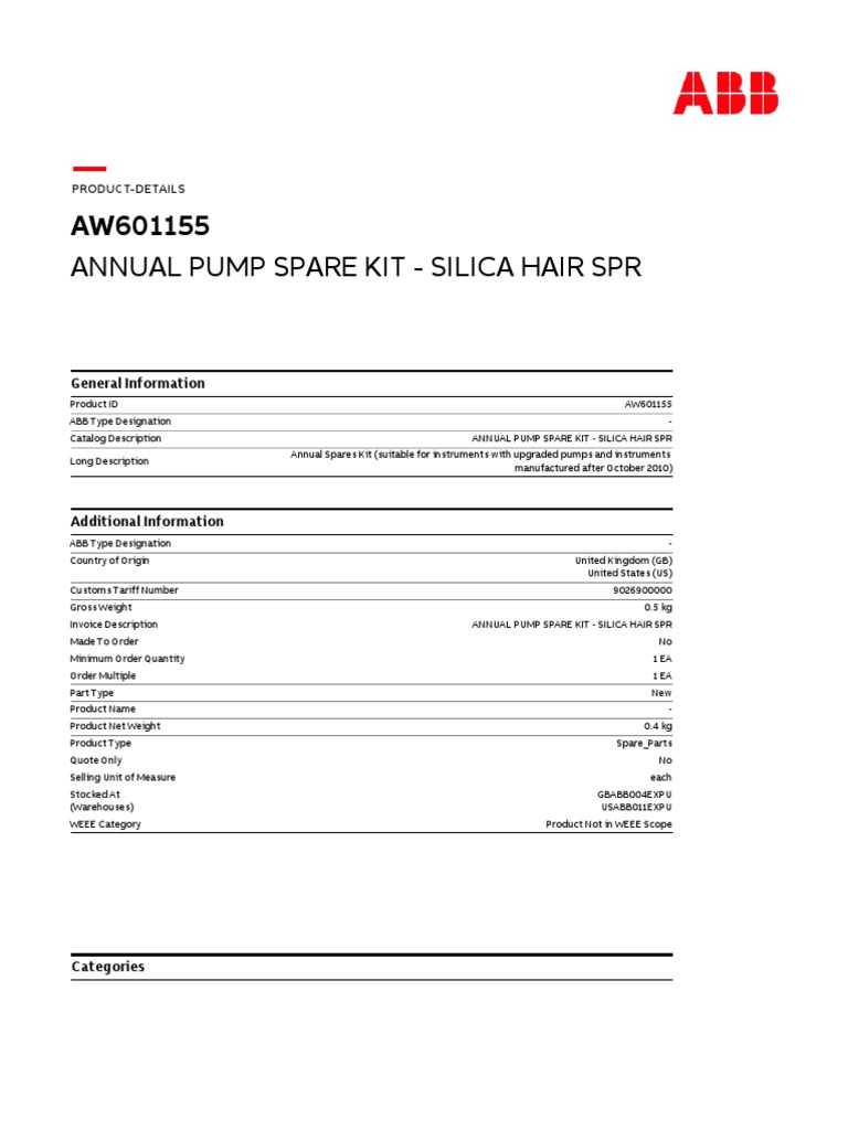 Annual Pump Spare Kit for Silica Hair | PDF | Scientific Method | Metrology
