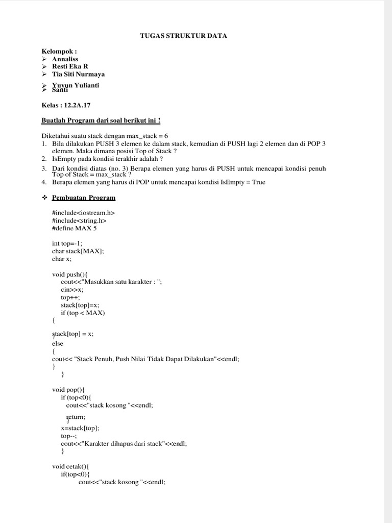 Program Struktur Data Stack C++ | PDF
