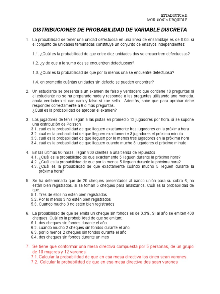 DISTRIBUCION de PROBABILIDAD DE VARIABLE DISCRETA | PDF | Probabilidad ...