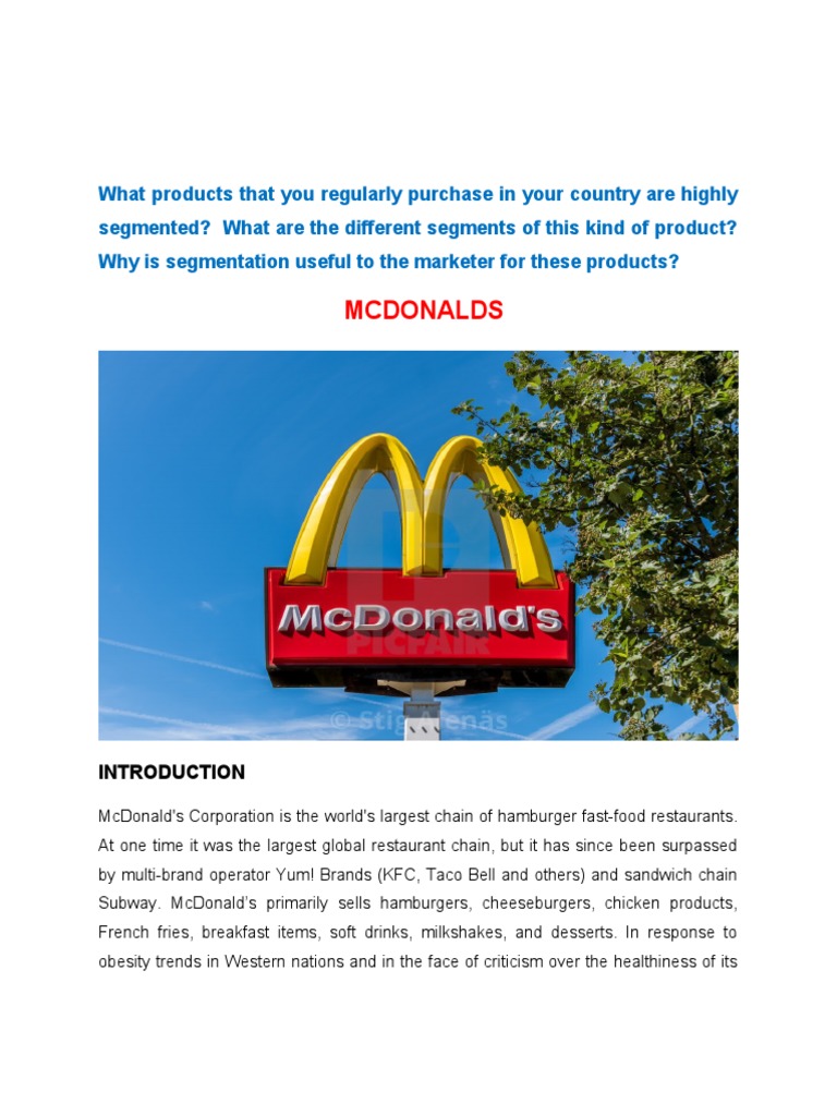 Marketing Segmentation Strategies of McDonald's PDF Mc Donald's