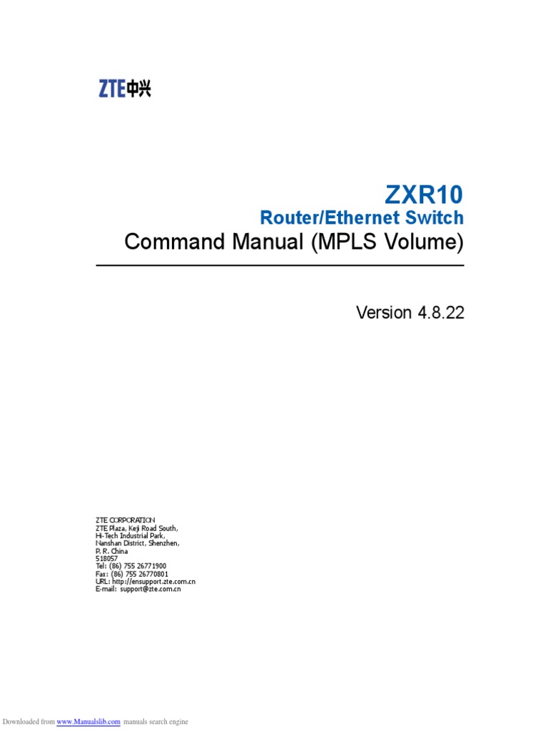Zte ZXR10 Command Manual (MPLS) | PDF | Multiprotocol Label Switching |  Networking