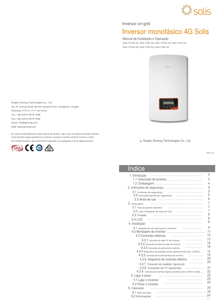 Solis Manual (2,5-6) K 4G V2,3 | PDF | Rede elétrica | Diodo emissor de luz