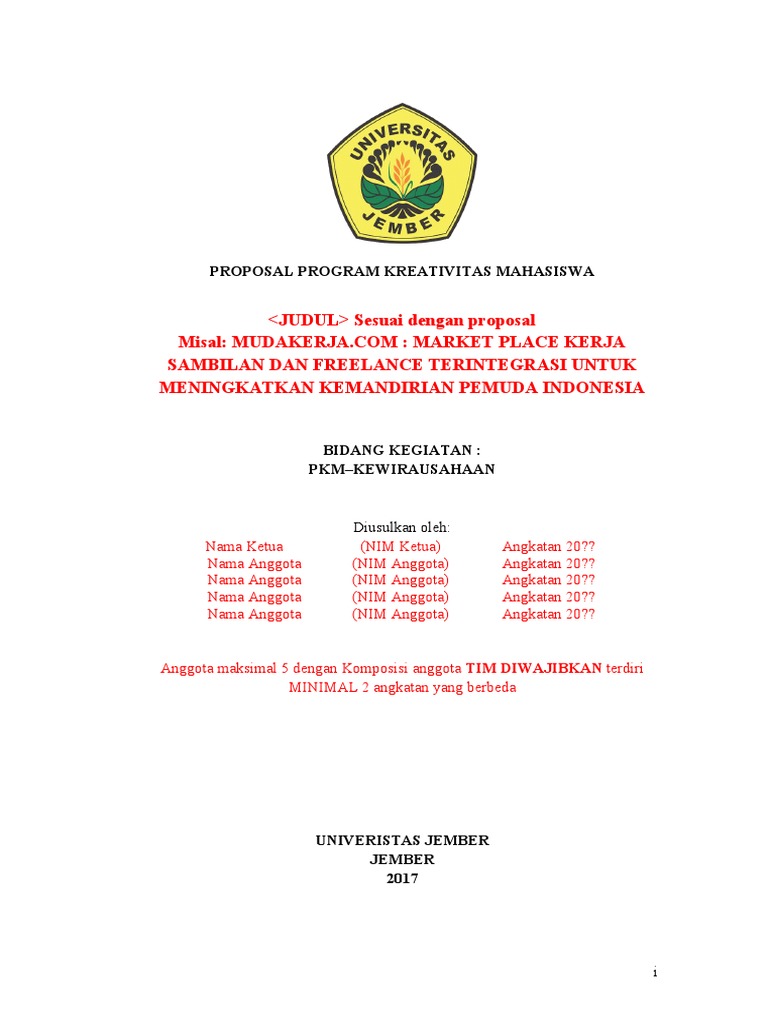 Template Proposal PKM Kewirausahaan 2024 | PDF