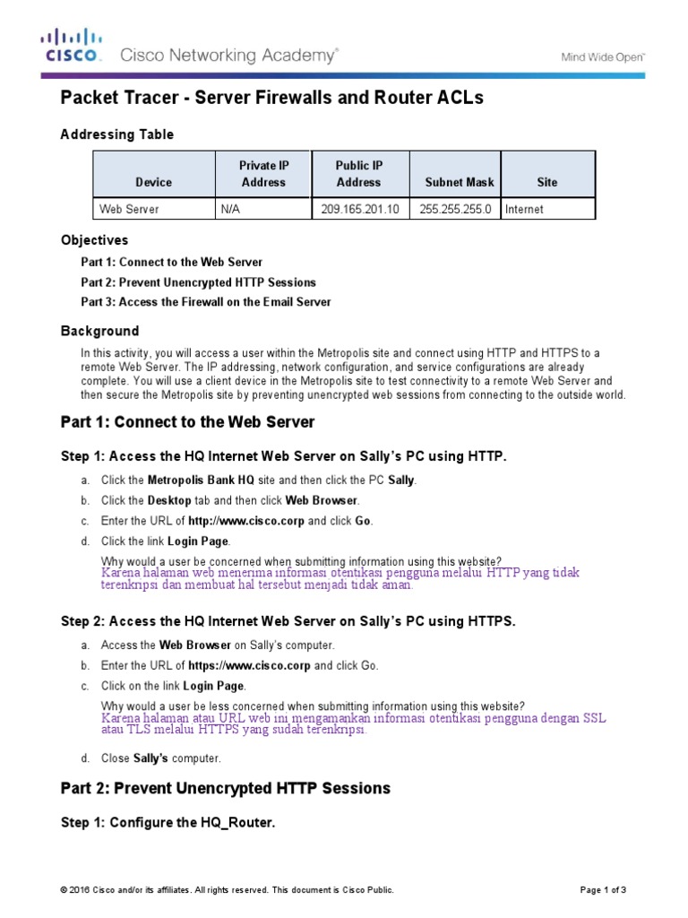 7.4.2.4 Packet Tracer - Server Firewalls and Router ACLs | PDF | World ...