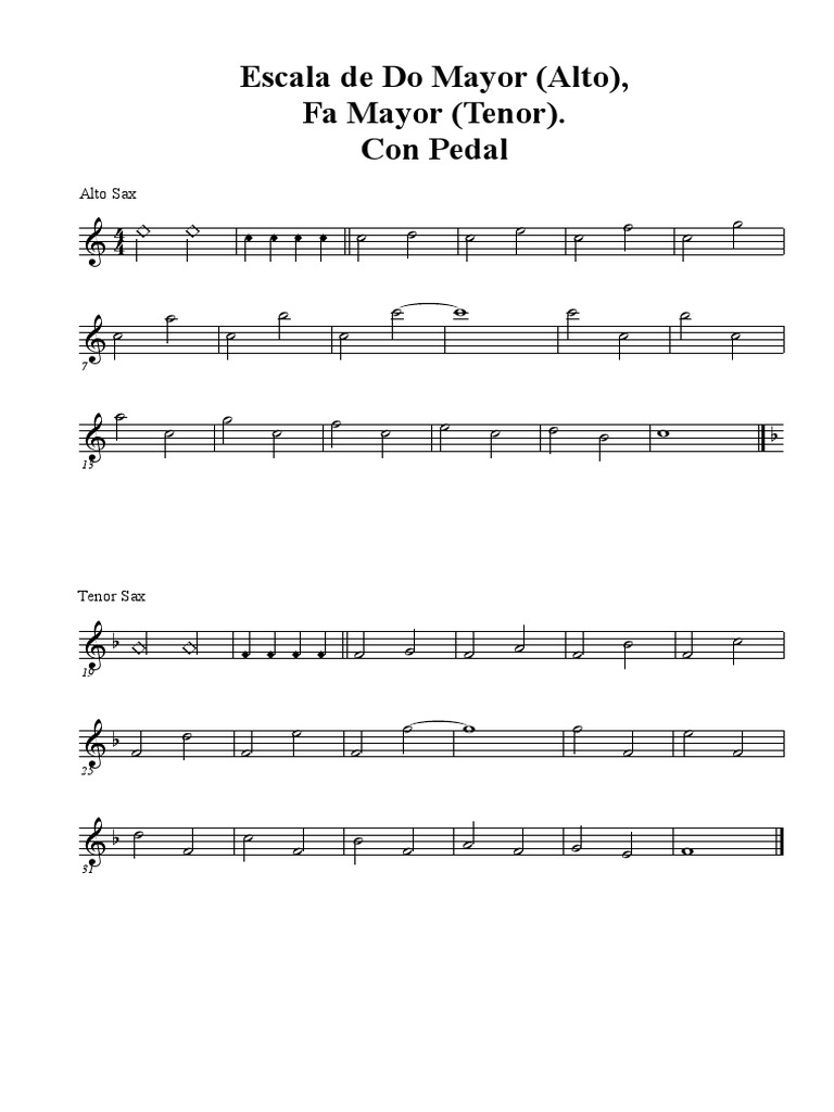 Escala de Do Mayor (Alto) y Fa Mayor (Tenor), Con Pedal | PDF