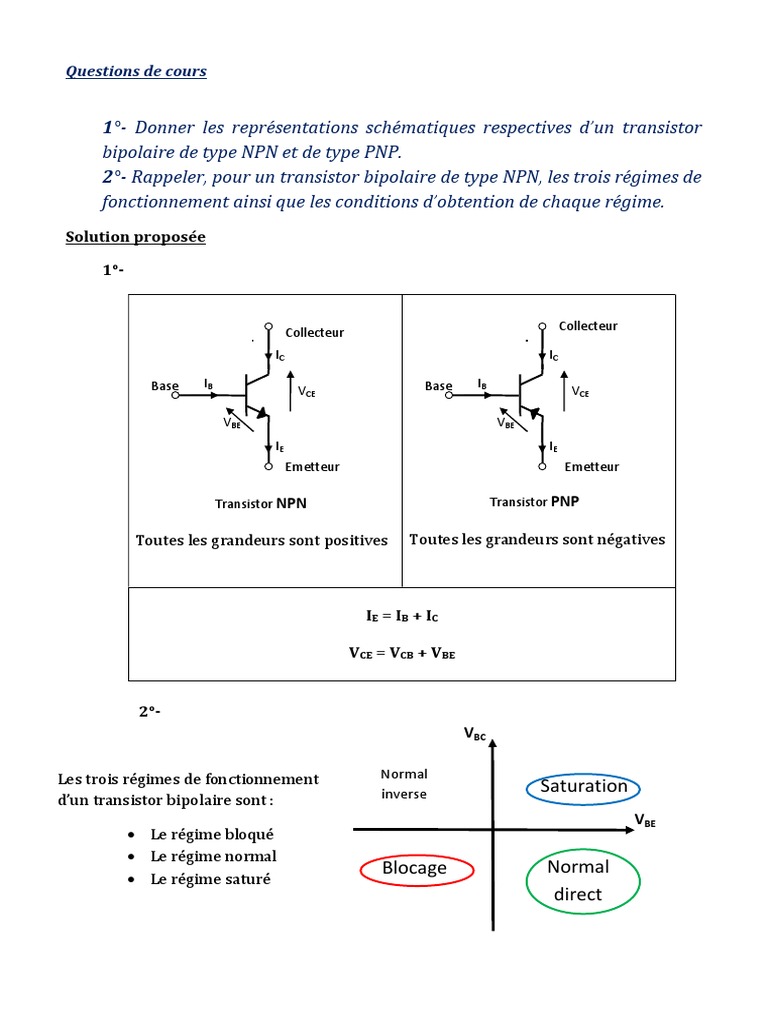 Transistor Questions de Cours PDF Transistor bipolaire Semi
