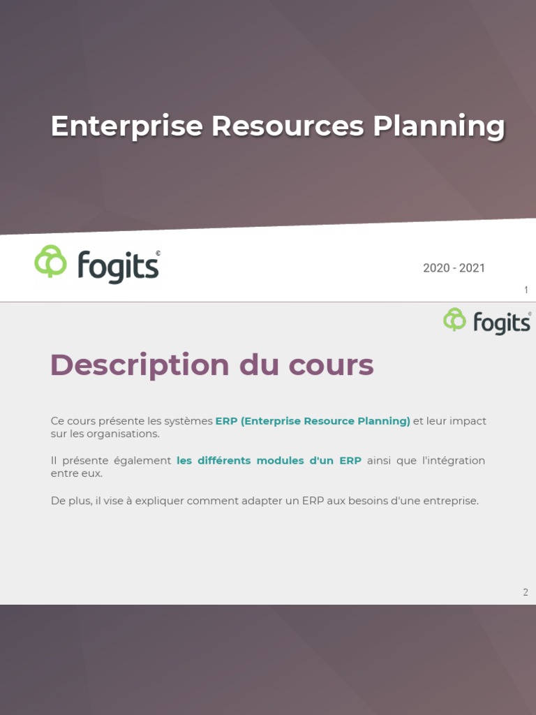 Introduction aux systèmes ERP | PDF | Progiciel de gestion intégré ...