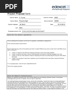 Example Project Proposal Form