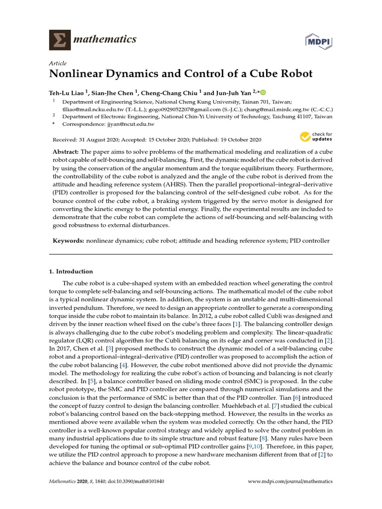 Mathematics: Nonlinear Dynamics and Control of A Cube Robot | PDF ...