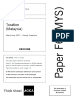 Taxation (Malaysia) : March/June 2017 - Sample Questions