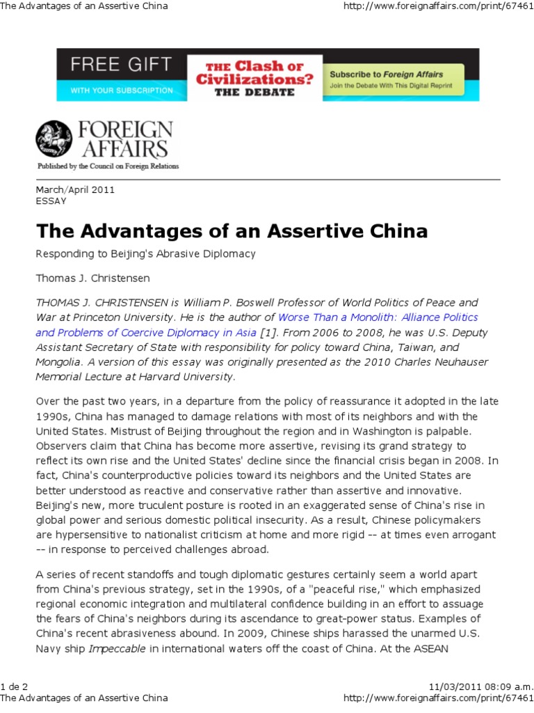 The Advantages of An Assertive China | PDF | South Korea | World Politics