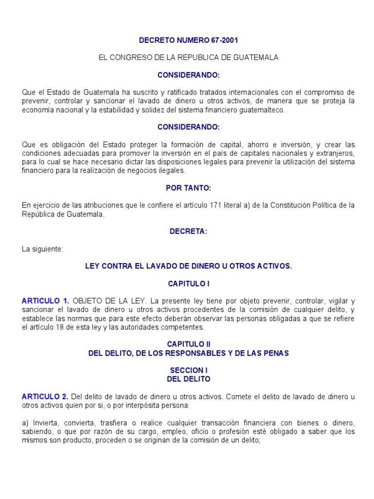 Ley Contra Lavado de Dinero y Otros Activos | PDF | Castigos | Lavado ...