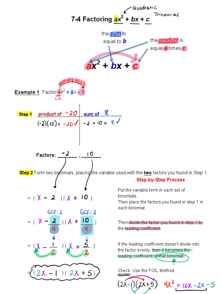 Lesson 2222.2222 - Factoring Ax 22 + BX + C  PDF  Quadratic Equation For Factoring X2 Bx C Worksheet