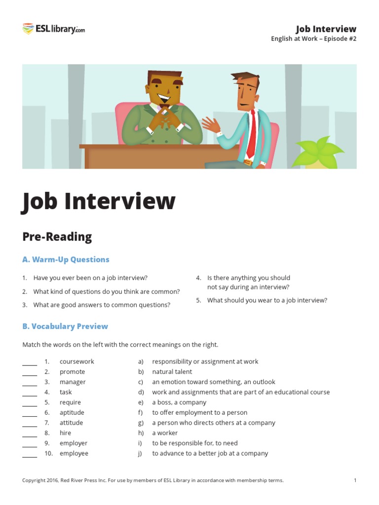 85 02 Job-Interview US | Download Free PDF | Job Interview | Reading ...