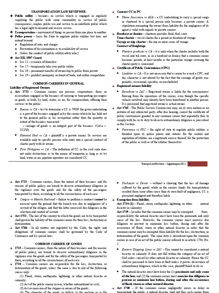 TRANSPORTATION LAW REVIEWER