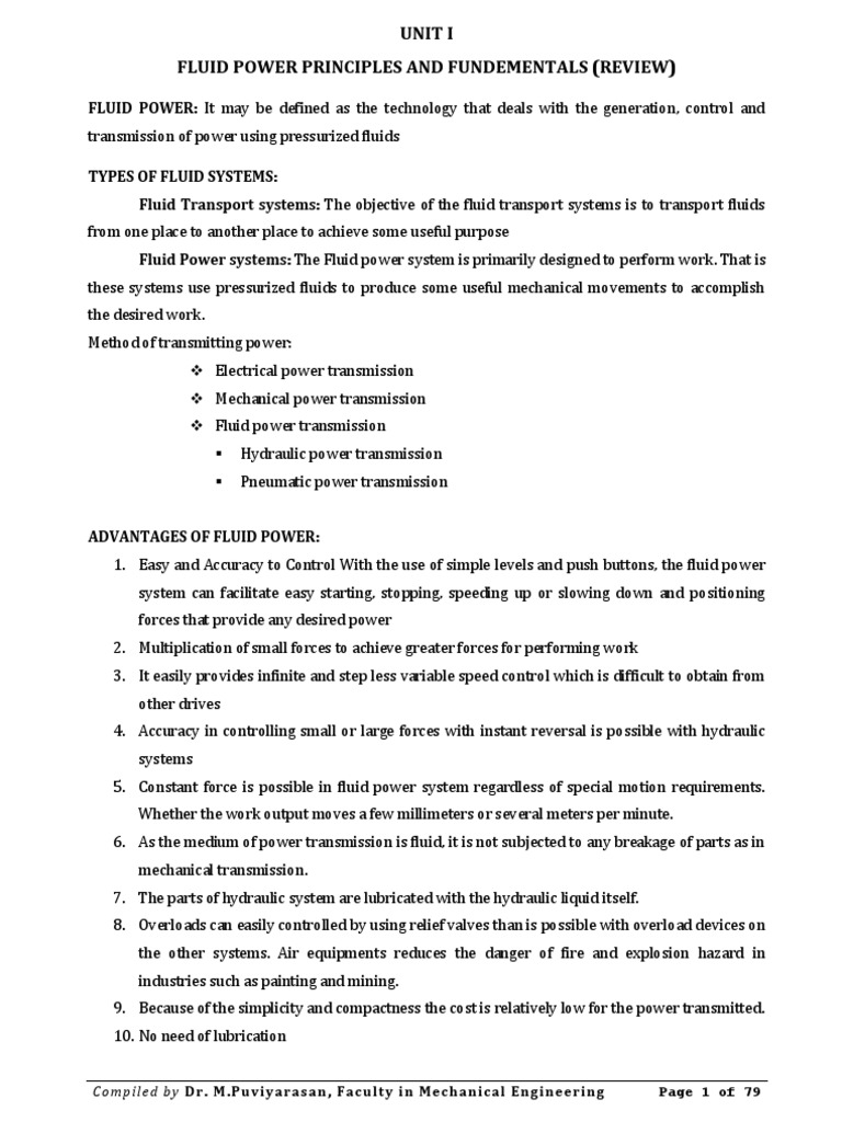 Hydraulics and Pneumatics Notes PDF Pump Reynolds Number