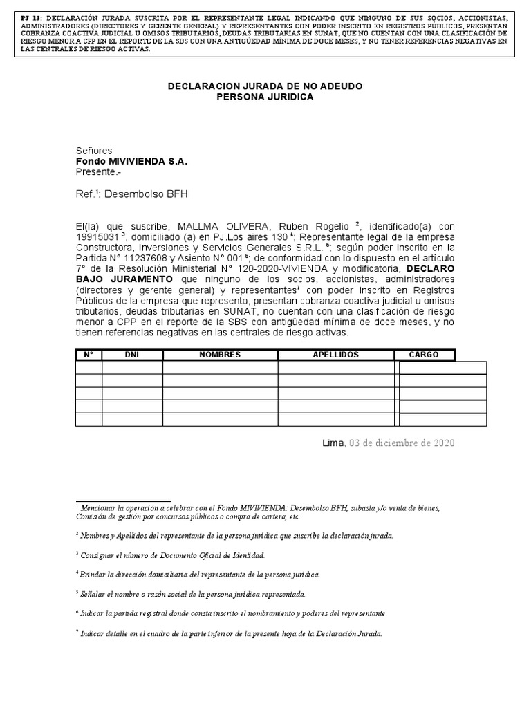 Formato de Declaración Jurada de No Adeudo | PDF | Business