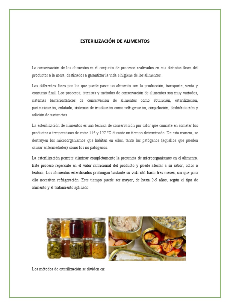 Métodos de Esterilización de Alimentos | PDF | Esterilización ...