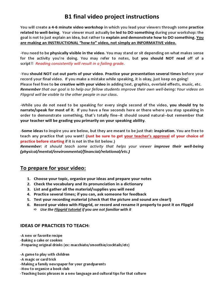 l1b1 - Video Project Instructions | PDF | Human Nature | Languages