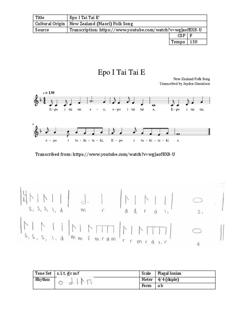 Folk Song Analysis Epo I Tai Tai e PDF